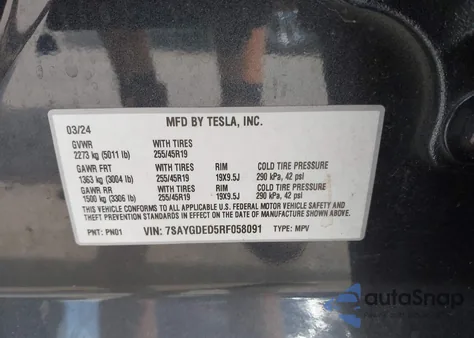 2024 Tesla Model Y Long Range Dual Motor All-Wheel Drive/Rwd from USA, damaged, VIN 7SAYGDED5RF058091